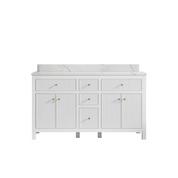Willow Collections Sonoma 60 in. W x 22 in. D x 36 in. H Double Sink Bath Vanity in White with 1.5 in. Calacatta Qt. Top