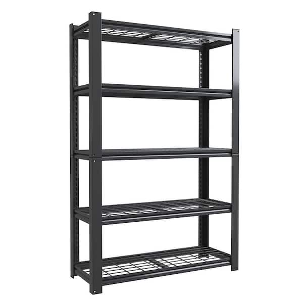 FUNKOL 5-Tier Black Adjustable Heavy Duty Metal Mesh Storage Rack 2000 lbs. Total Capacity (35.4 in. W x 15.7 in. D x 72 in. H)