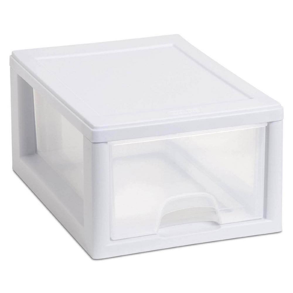 Sterilite 20518006 Storage Drawer — 6 Quart, White Plastic, Stackable, With Compartments