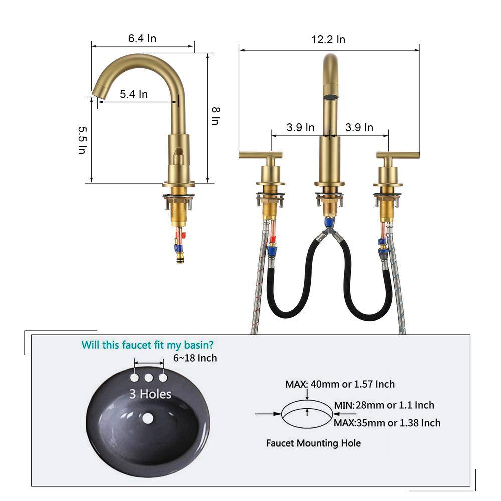 Brushed Gold 8-Inch Widespread 2-Handle Bathroom Faucet