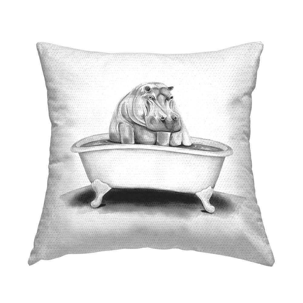 Hippo in Bathtub Humorous Animal Wildlife Design Black Square Outdoor Throw Pillow price history on PriceWatchPro