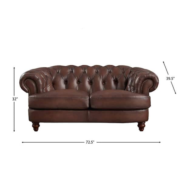 Hydeline Newport 72.5 in. Caramel Brown Solid 100% Leather 2-Seats