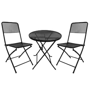 Black 3-Piece Metal Folding Patio Bistro Set with Folding Patio Round Table and Chairs for Patio, Garden or Balcony