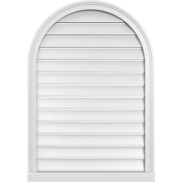Ekena Millwork 28 in. x 40 in. Round Top White PVC Paintable Gable Louver Vent Functional
