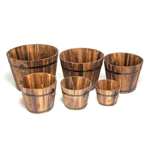 23 in. Dia x 17 in. H Wooden Whiskey Barrel Planters (Set of 6)