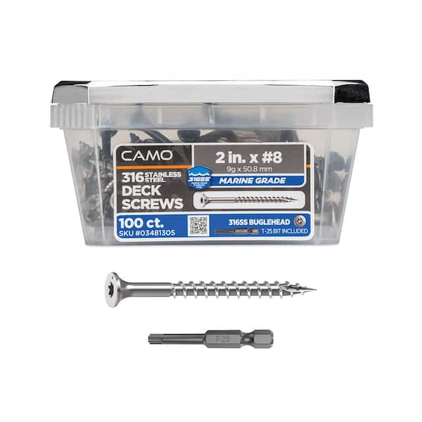 CAMO 2 in. #8 316 Stainless Steel Premium Star Drive Bugle-Head Deck Screws (100-Count)