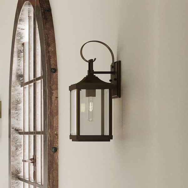 Gibbes Street 7 in. 2-Light Antique Bronze Clear Beveled Glass New Traditional Outdoor Medium Wall Lantern Light