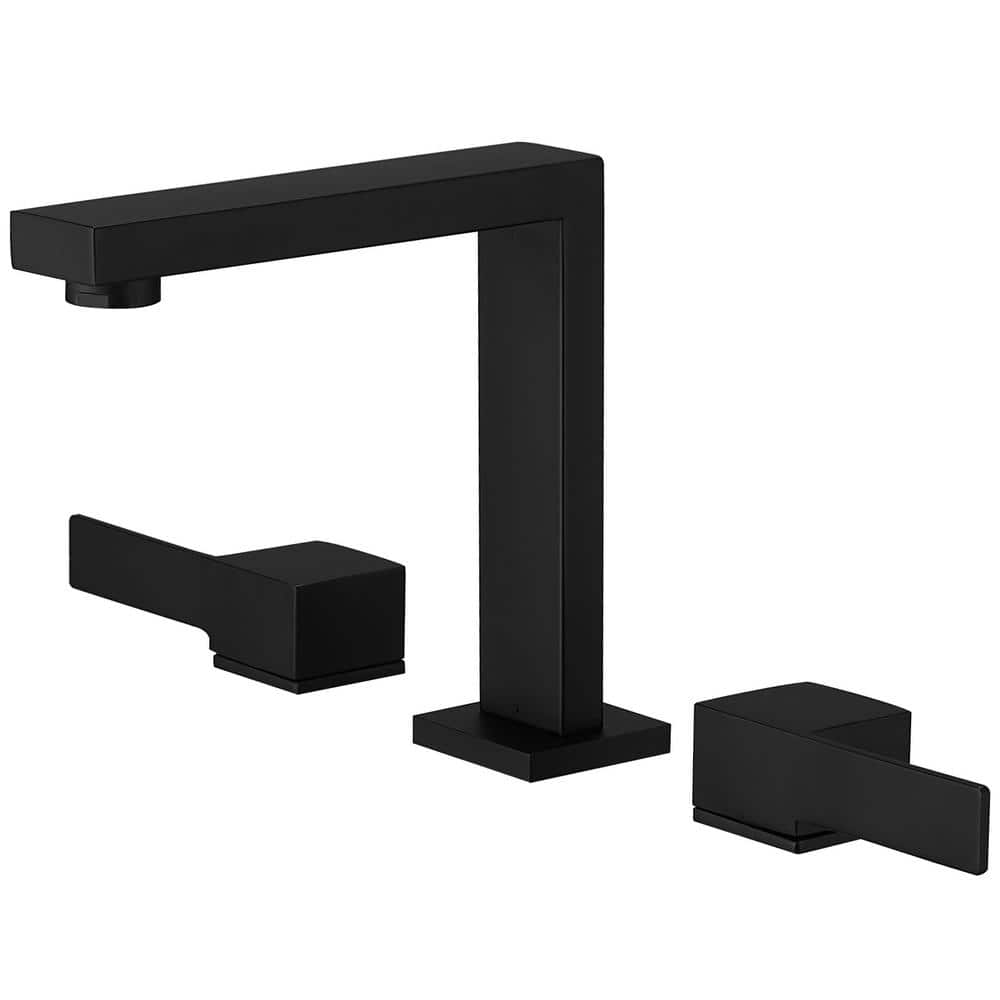 Matte Black Widespread Double Handle Bathroom Faucet with Drain Kit