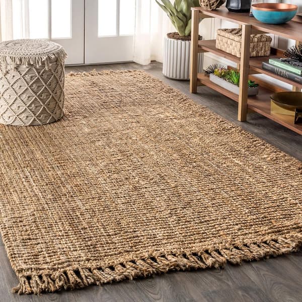 JONATHAN Y Pata Hand Woven Chunky Jute with Fringe Natural 10 ft. x 13 ft. Area Rug