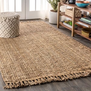 Pata Hand Woven Chunky Jute with Fringe Natural 6 ft. x 9 ft. Area Rug