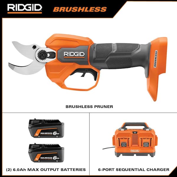 RIDGID 18V Brushless Cordless Pruning Shear Kit with 6-Port