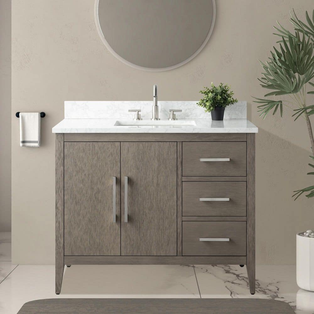 42 in. W x 22 in. D x 38 in. H Single Sink Bath Vanity in Driftwood Gray with Engineered Marble Top in Arabescato White price history on PriceWatchPro