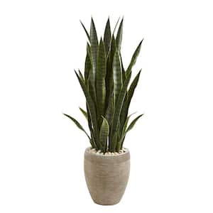 Indoor 3.5-Ft. Sansevieria Artificial Plant in Sand Colored Planter