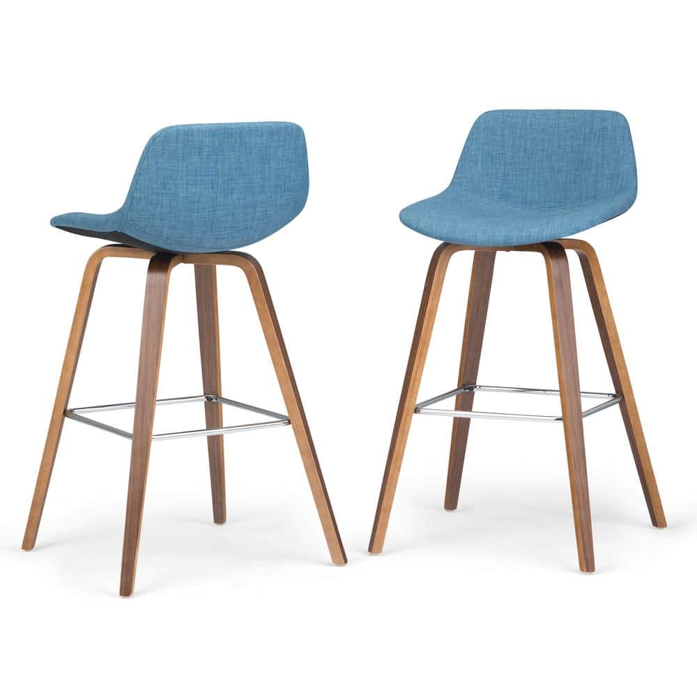 Randolph Mid Century Modern 26 in. Bentwood Counter Height Stool (Set of 2) in Medium Blue Linen Look Fabric price history on PriceWatchPro