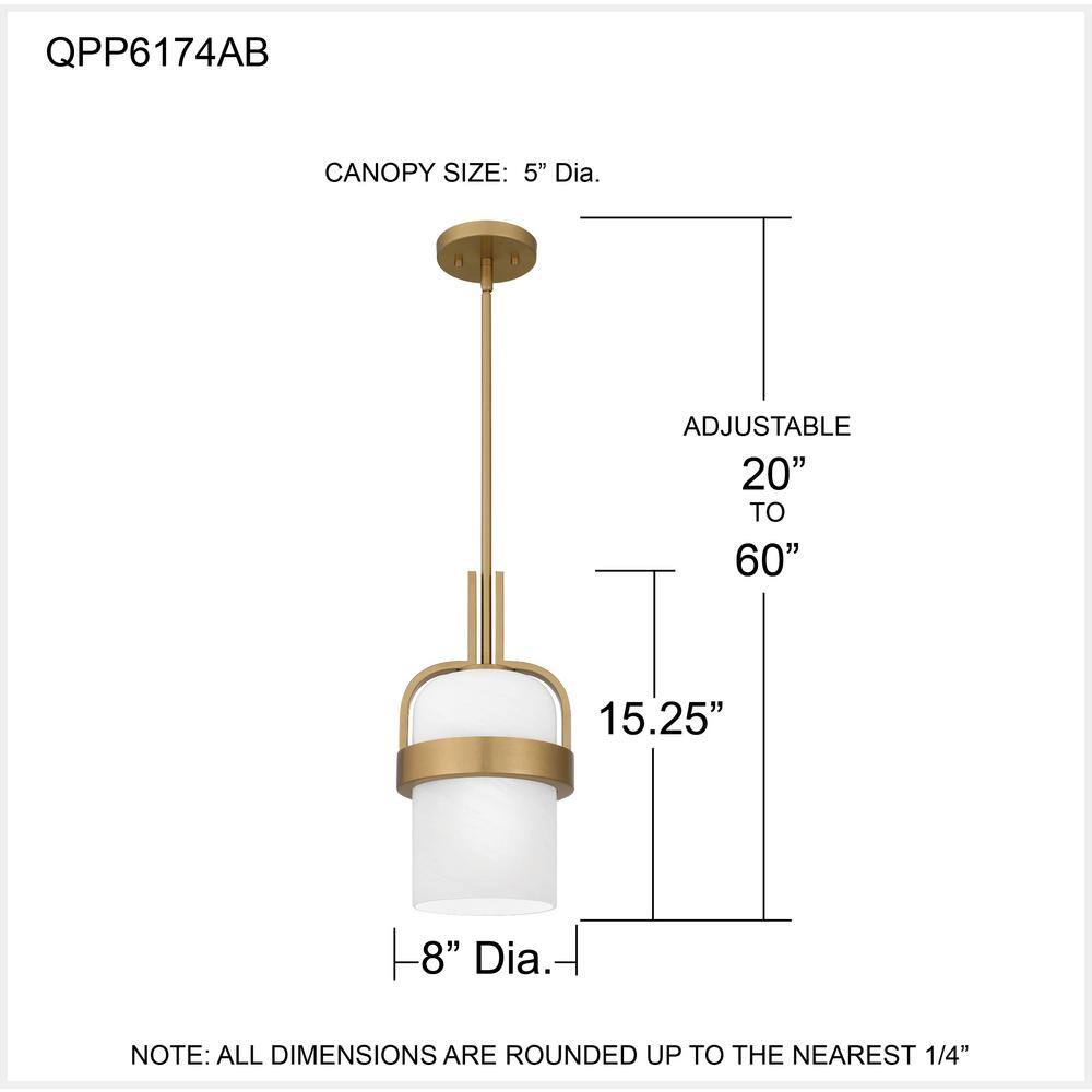 Aged Brass Mini Pendant Light with Alabaster Glass Shade