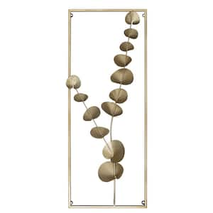 Metal Wall Decor 39 in. x 20 in. Golden Ginkgo Leaf Wall Hanging Decor with  Frame Large CY8DFV5QRX - The Home Depot