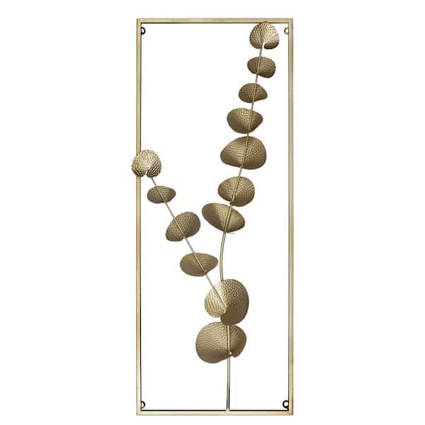 HomeRoots 35.5 in. Gold Framed Metal Plant Wall Decor