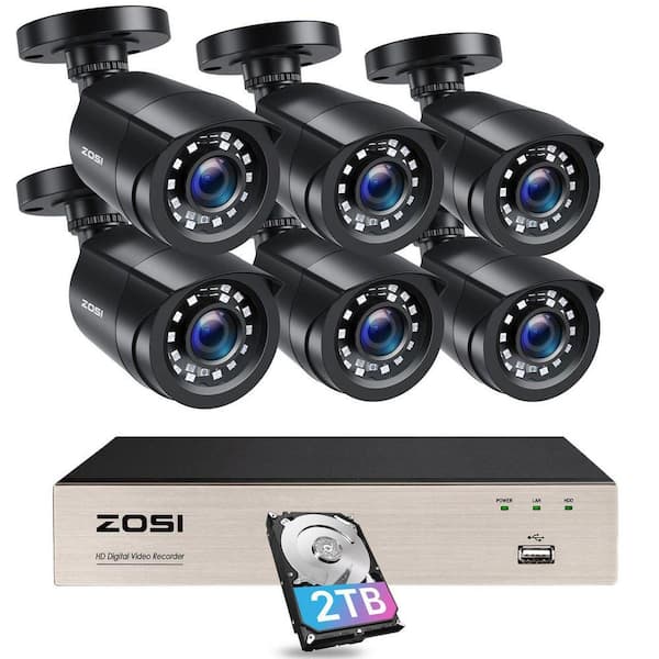 8-Channel 1080p FHD 2TB HDD DVR Home Surveillance System with 6-Wired Bullet Cameras