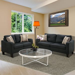 72 in. Slope Arm Fabric Rectangle Sofa Set in Dark Gray with Accent Pillow