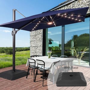 10 ft. x 10 ft. Aluminum Cantilever Offset Patio Umbrella Solar LED with a Base in Navy Blue