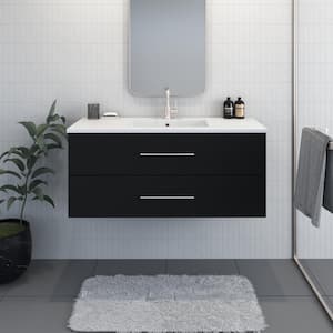 Napa 48 in. W x 20 in. D Single Sink Bathroom Vanity Wall Mounted in Matte Black with Acrylic Integrated Countertop