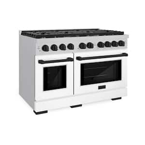 Autograph Edition 48 in. 8 Burner Freestanding Gas Range and Double Convection Oven in White Matte and Black Matte