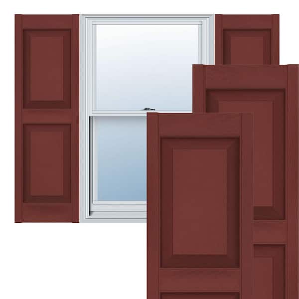 Ekena Millwork 14-1/2 in. x 48 in. Lifetime Vinyl Custom Two Equal Raised Panel Shutters Pair Burgundy Red