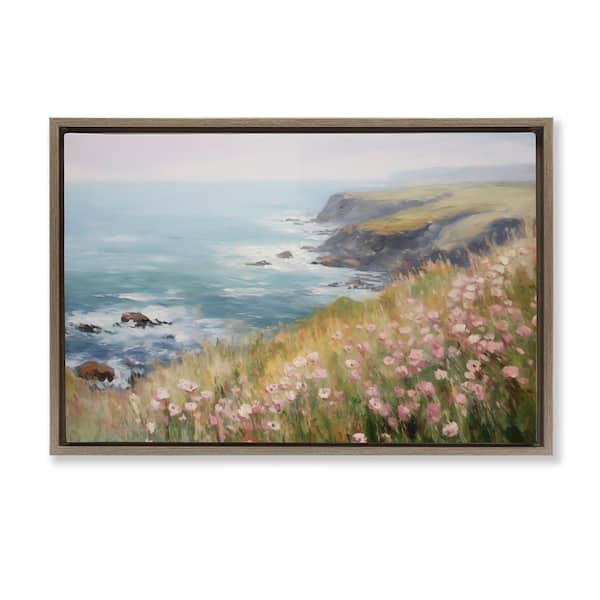 Stupell Industries Pink Wildflower View by LSR Design Studio Brown Floater Frame Nature Graphic Art Print 17 in. x 25 in.