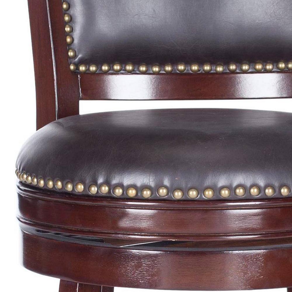 Sierra Brown Swivel Bar Stool with Leather Seat and Wood Frame