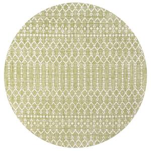Ourika Moroccan Geometric Textured Weave Light Green/Cream 5 ft. Round Indoor/Outdoor Area Rug