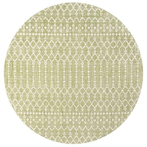 Ourika Moroccan Geometric Textured Weave Light Green/Cream 5 ft. Round Indoor/Outdoor Area Rug