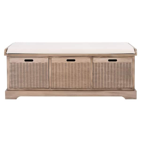 SAFAVIEH Landers 47 in. Brown/Off-White Storage Entryway Bench
