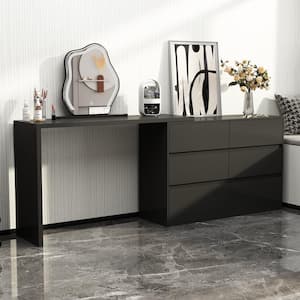 6-Drawer L-Shaped Dresser in Black with Rotatable Desk 47.2 in. W x 51.2 in. D x 32.7 in. H