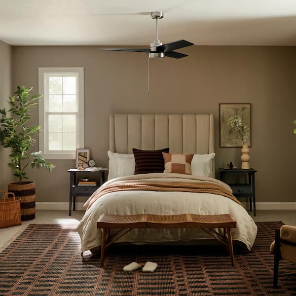 Spyn Lite 52 in. Indoor Brushed Nickel Downrod Mount Ceiling Fan with Pull Chain for Bedrooms or Living Rooms