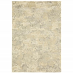 3' X 5' Grey Ivory Beige And Taupe Abstract Power Loom Stain Resistant Area Rug