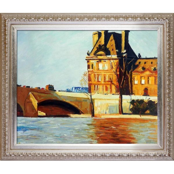 LA PASTICHE Les Pont Royal, 1909 by Edward Hopper Elegant Champagne Framed Abstract Oil Painting Art Print 26 in. x 30 in.