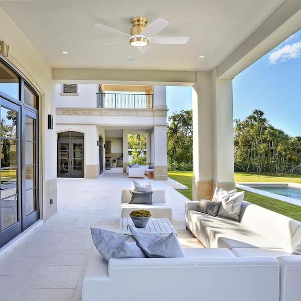 Avex 42 in. Gold White Standard Flush Mount Ceiling Fan with Remote Control and Dimmable LED Light