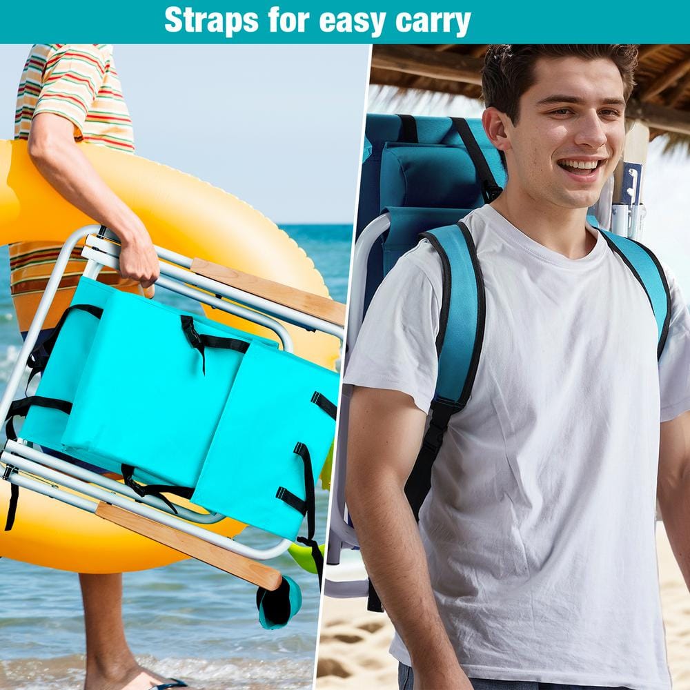 Mint Green Steel Folding Beach Armchair Set with Adjustable Backrest