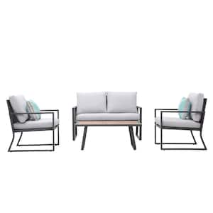 4-Piece Metal Outdoor Patio Conversation Set Seating Group with Grey Cushions