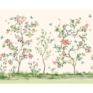Pink Chinoiserie Flowers Tree Wall Mural