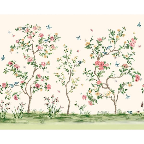 Origin Pink Chinoiserie Flowers Tree Wall Mural