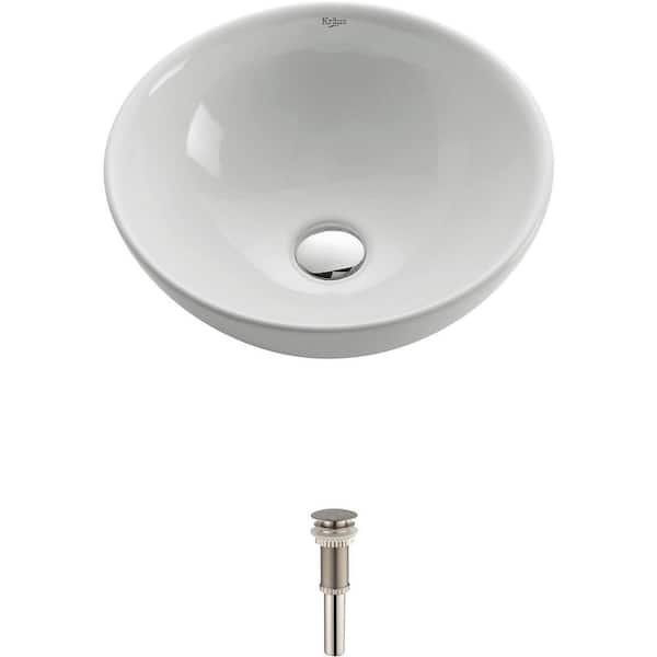 Elavo 15.8 in. Soft Round Vessel Bathroom Sink in White Vitreous China with Pop Up Drain in Chrome