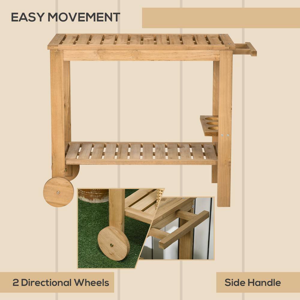 Natural Wood Outdoor Bar Cart with Wine Rack