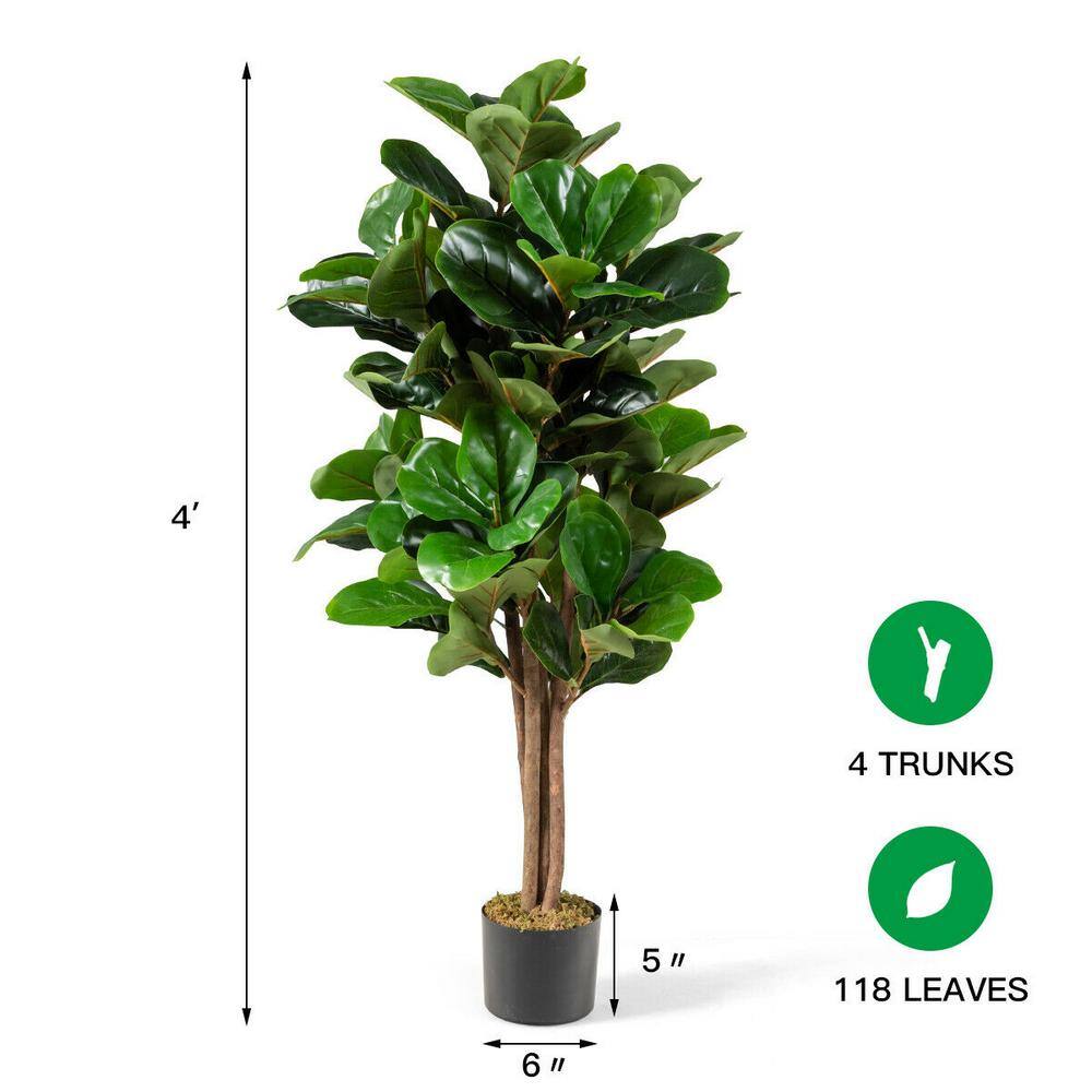4ft Green Artificial Fiddle Leaf Fig Tree in Black Plastic Pot