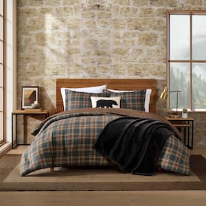 Huntley Plaid 2-Piece Brown/Grey/Beige Microfiber Twin Comforter Set