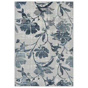 Nova Blue 5.3 ft. x 7.6 ft. Floral Polyester Area Rug
