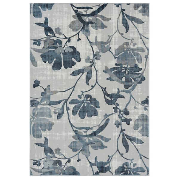 Abani Nova Blue 5.3 ft. x 7.6 ft. Floral Polyester Area Rug