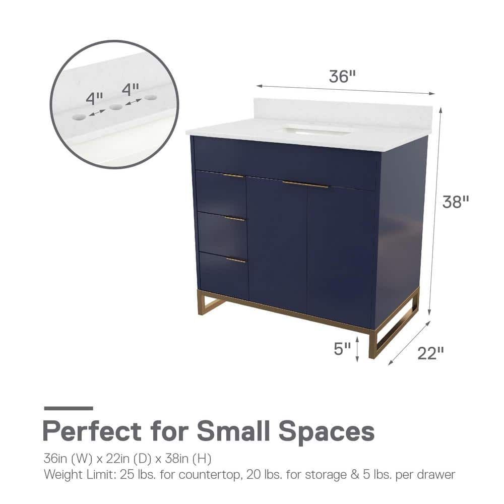 Leona 36" Navy and Gold Metal Bathroom Vanity