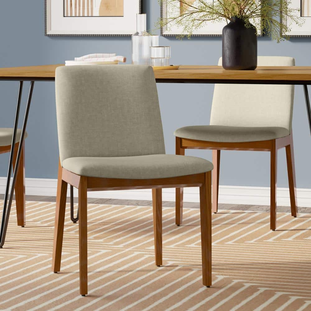 Natural Linen Upholstered Wood Dining Chair Set