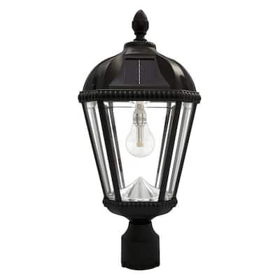 Royal Bulb Series Single Black Integrated Led Solar Post Light with 3 in. Fitter and GS Solar LED Light Bulb